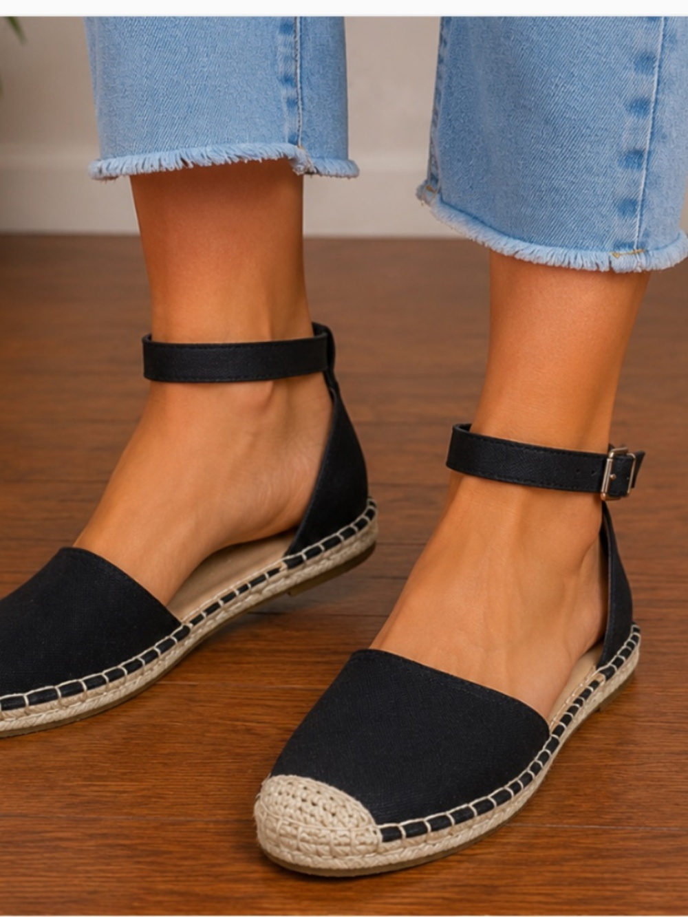Old Navy Women’s Black Espadrille Ankle Strap Flats, size 8